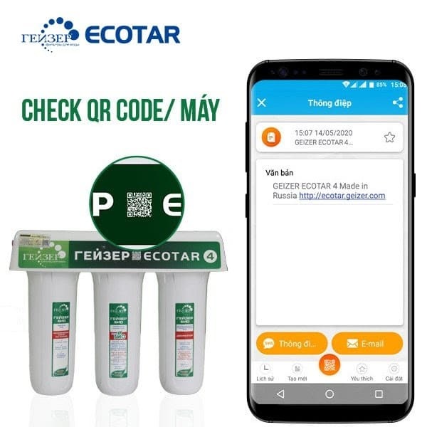 Hướng dẫn xác thực máy lọc nước nano Geyser Ecotar 4 từ việc cào số series và check QR code thân máy