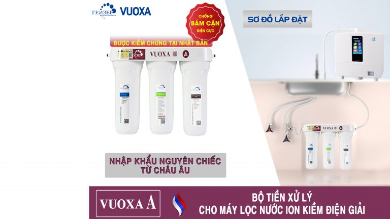 Mô hình lắp đặt máy lọc nước nano Vuoxa A với máy ion kiềm Kangen K8