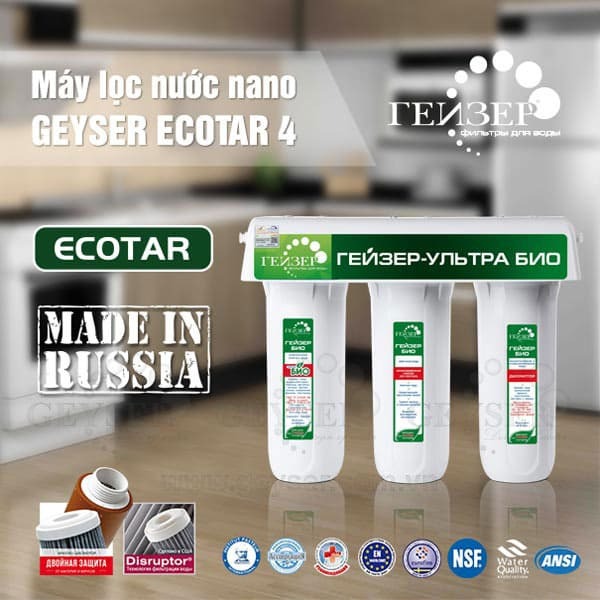 Máy lọc nước Nano Geyser với 3 lõi lọc cho nước đầu ra đạt chuẩn và còn khoáng