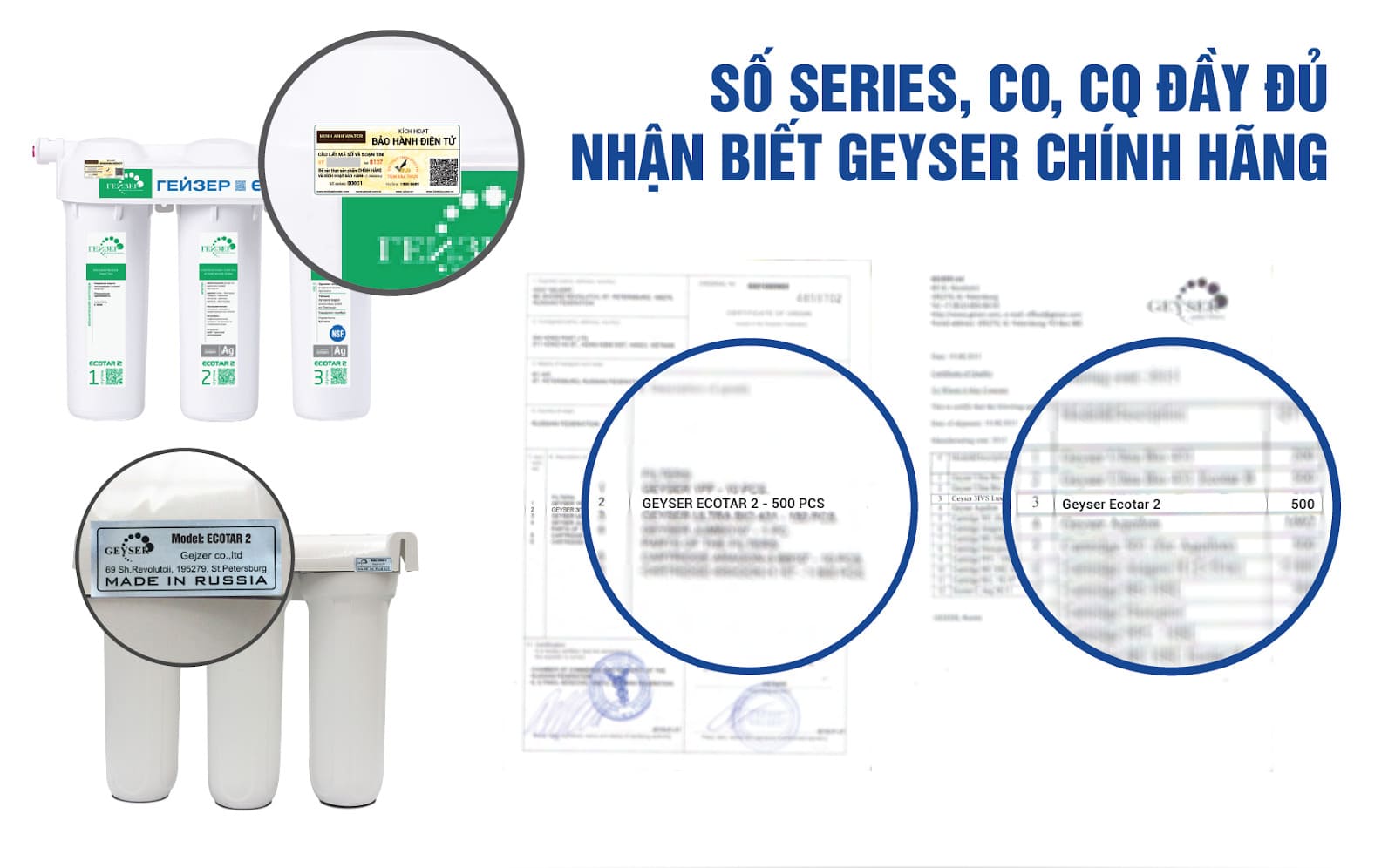 Geyser Ecotar 2 có chứng nhận CO, CQ trên từng sản phẩm