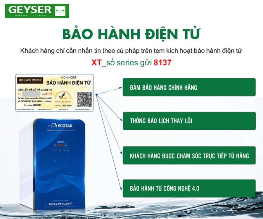 Geyser Ecotar Ecotar 9 được bảo hành điện tử thay vì bảo hành truyền thống