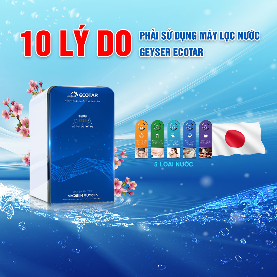 10 lý do bạn nên sử dụng máy lọc nước ion kiềm giàu hydro Geyser Ecotar 9