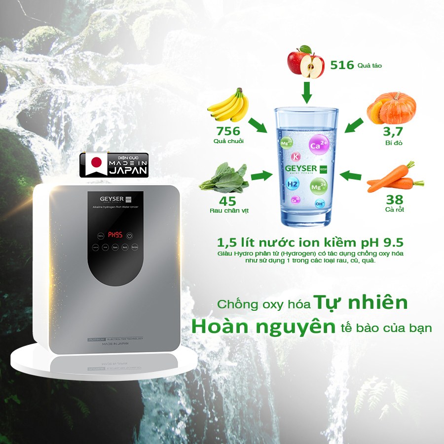 Máy lọc nước Geyser Ecotar 9 Pro tạo nước giàu hydro, khoáng tự nhiên dễ hấp thụ