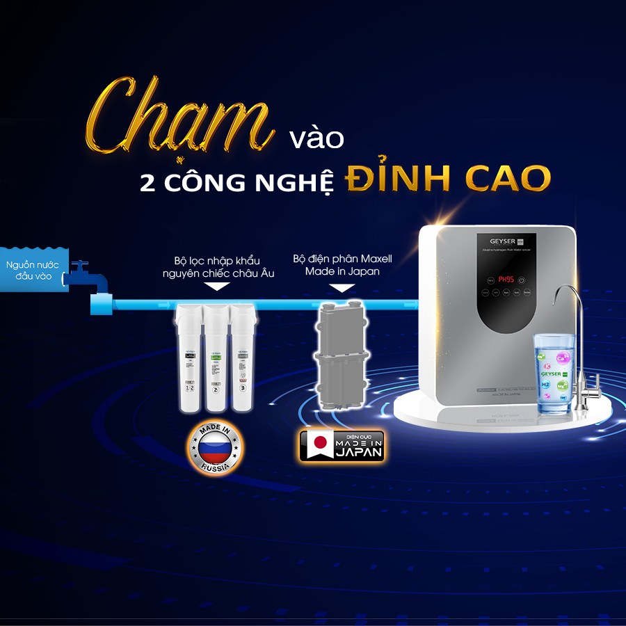 Máy lọc nước ion kiềm giàu hydro Geyser Ecotar 9 Pro tích hợp công nghệ ưu việt hàng đầu thế giới