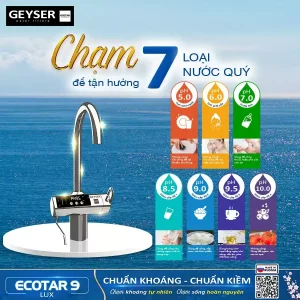 Máy lọc nước ion kiềm giàu hydro Geyser Ecotar 9 Lux tạo ra đến 7 chế độ nước quý