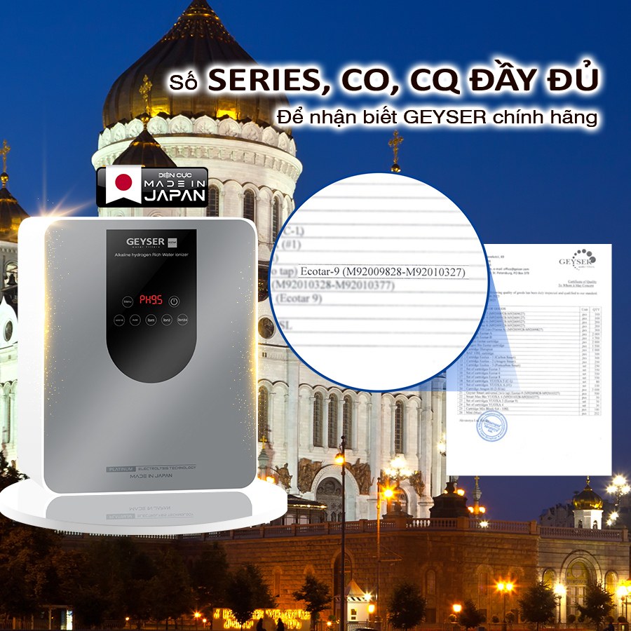 Geyser cung cấp đầy đủ chứng nhận chính hãng kèm theo