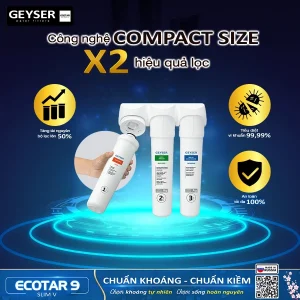 Công nghệ Compact Size giúp tăng hiệu quả lọc của máy lọc nước ion kiềm giàu hydro Geyser Ecotar 9 Slim V