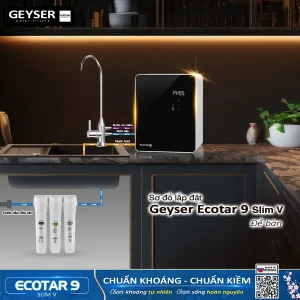 máy lọc nước ion kiềm Geyser Ecotar 9 Slim V lắp đặt để bàn