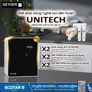 Máy lọc nước ion kiềm giàu hydro Geyser Ecotar 9 Slim V tích hợp công nghệ Unitech