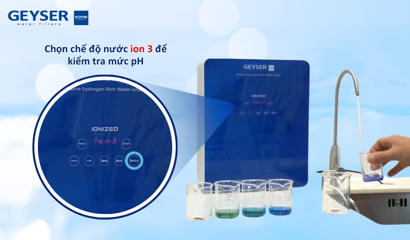 Nước ion 3 phản ứng với dung dịch pH tạo ra nước màu xanh tím