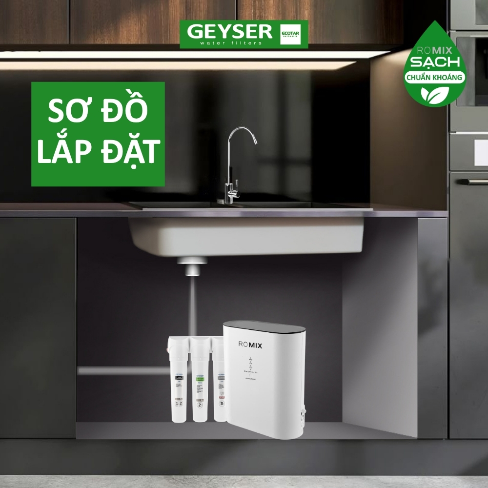 Máy lọc nước chuẩn khoáng Geyser Ecotar 4 ROMIX lắp đặt