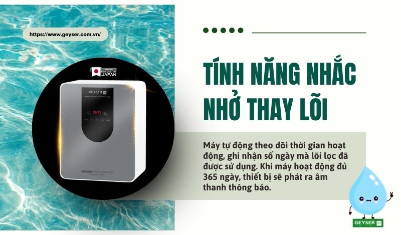 Tính năng nhắc nhở thay lõi của Geyser Ecotar 9 Pro