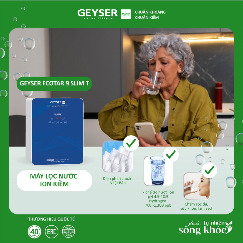 Geyser Ecotar 9 Slim T tạo nước đầu ra tốt cho sức khỏe