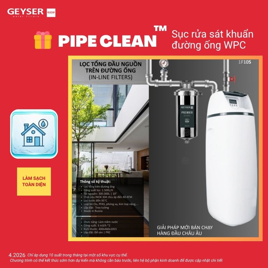 Hệ thống lọc nước tổng đầu nguồn làm mềm nước Geyser Ecotar 1F10S