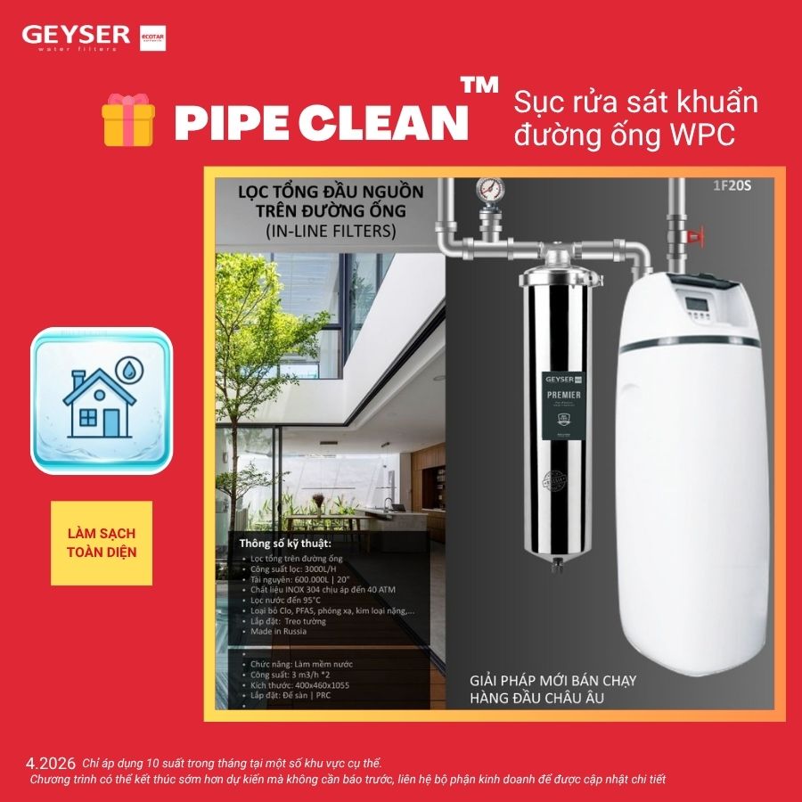 Hệ thống lọc nước tổng đầu nguồn làm mềm nước Geyser Ecotar 1F20S