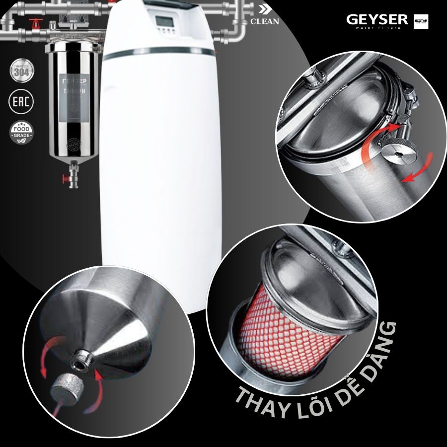 Lọc tổng đầu nguồn Geyser Ecotar 1F10S thay lõi dễ dàng