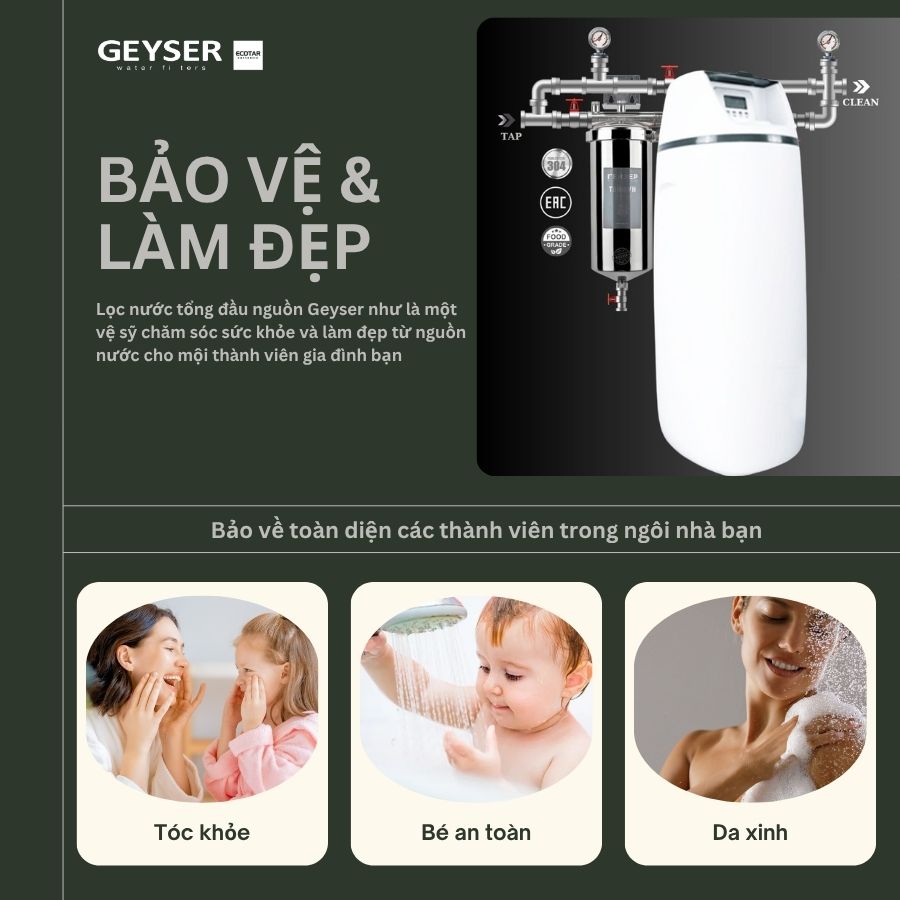 Lọc tổng đầu nguồn Geyser Ecotar 1F10S tóc khỏe