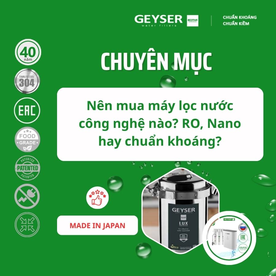 Nên mua máy lọc nước công nghệ nào? RO, Nano hay chuẩn khoáng?