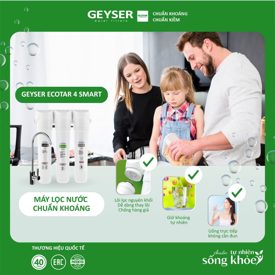 Máy lọc nước chuẩn khoáng Geyser Ecotar 4 Smart cho nước ăn uống giàu khoáng chất