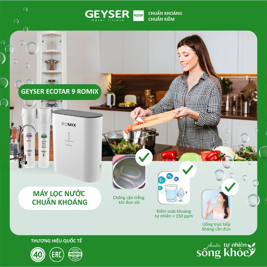 Máy lọc nước chuẩn khoáng Geyser Ecotar 9 ROMIX cho nước ăn uống giàu khoáng