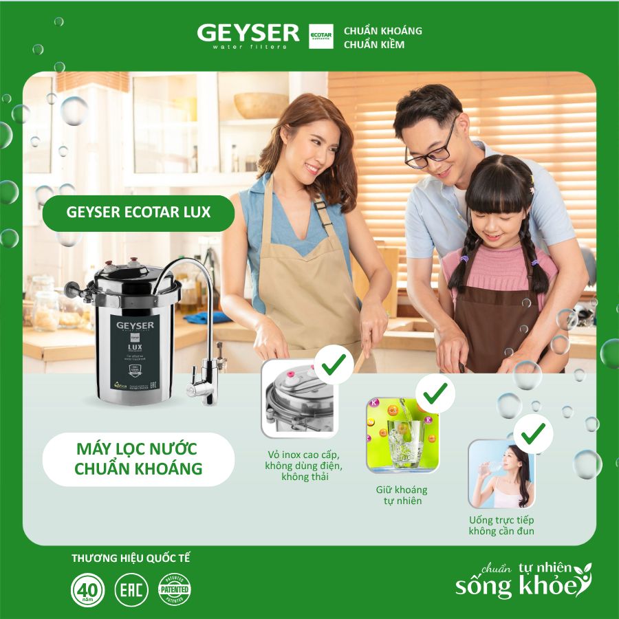 Máy lọc nước chuẩn khoáng Geyser Ecotar Lux cho nước ăn uống giàu khoáng chất thiết yếu