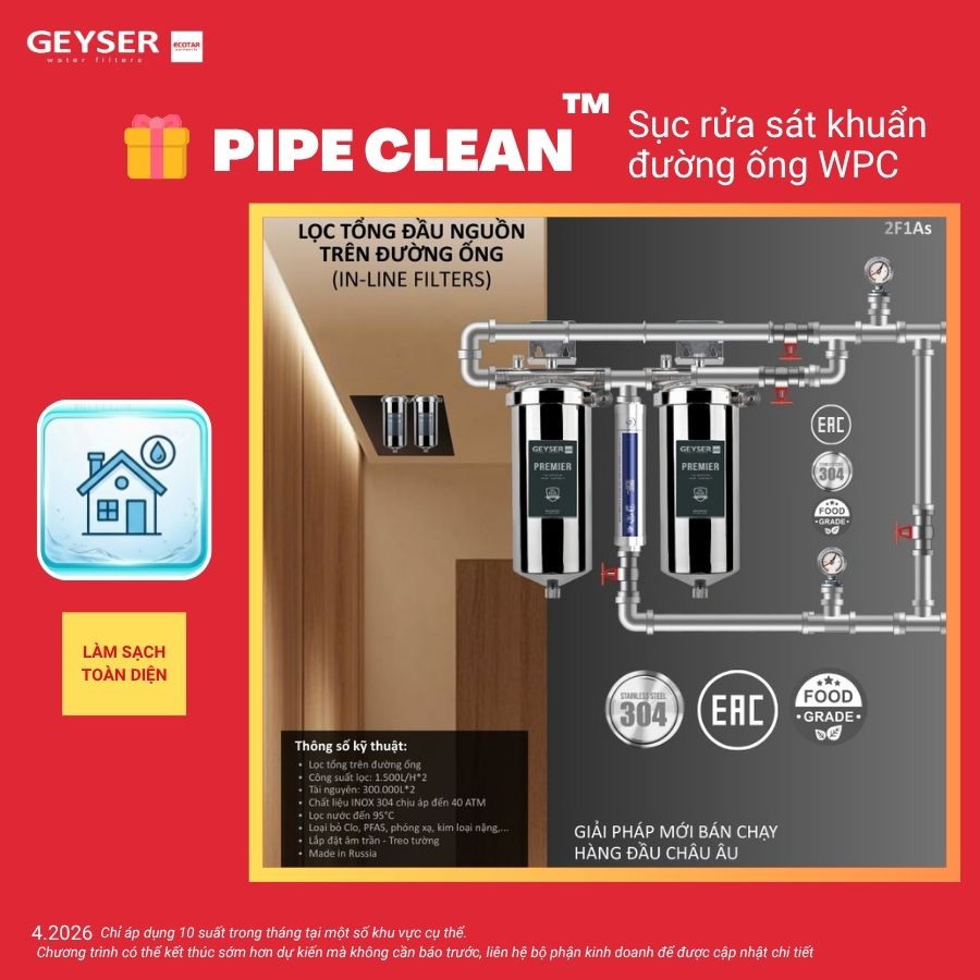 Lọc tổng đầu nguồn âm trần cho căn hộ chung cư Geyser Ecotar 2F1As