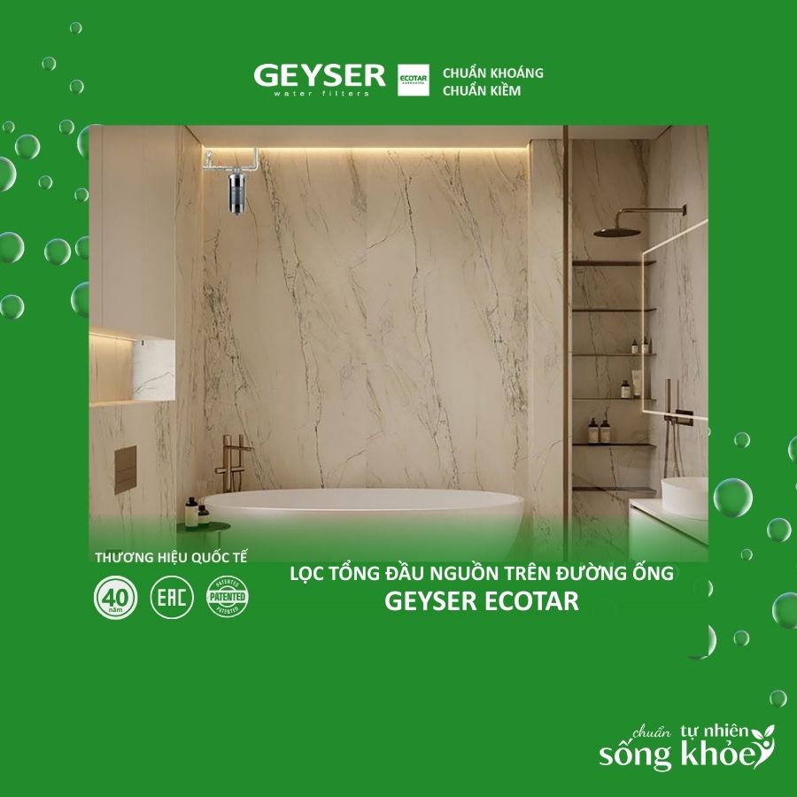Lọc tổng đầu nguồn Geyser Typhoon nhỏ gọn lắp treo tường phòng tắm dễ dàng và tiết kiệm không gian