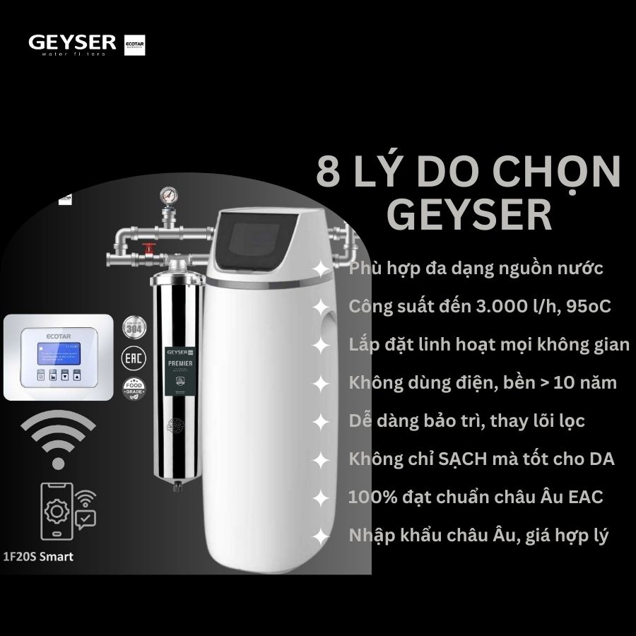 Hệ thống lọc tổng đầu nguồn gia đình tích hợp wifi thông minh Geyser Ecotar 1F20S Smart 6