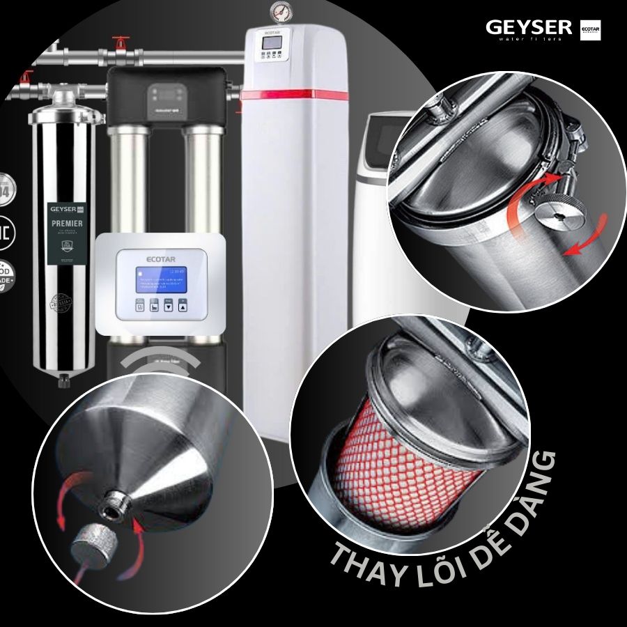 Hệ thống lọc tổng đầu nguồn villa biệt thự tích hợp điều khiển thông minh Geyser Ecotar Lux Smart Villa H13