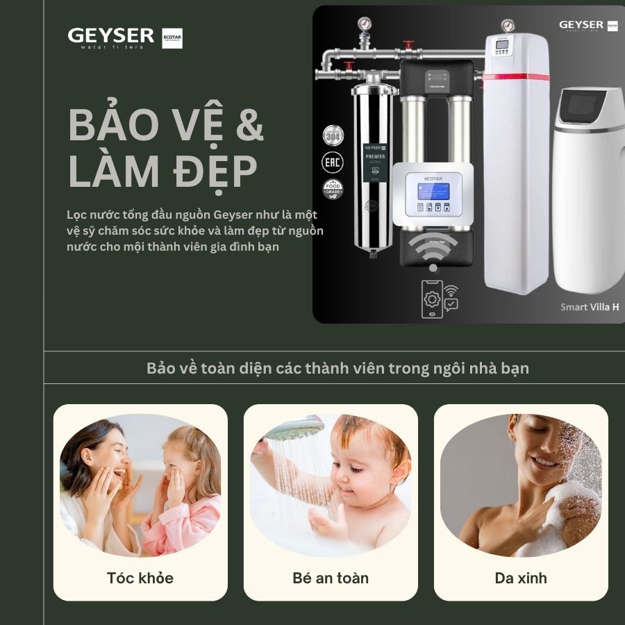 Hệ thống lọc tổng đầu nguồn villa biệt thự tích hợp điều khiển thông minh Geyser Ecotar Lux Smart Villa H4