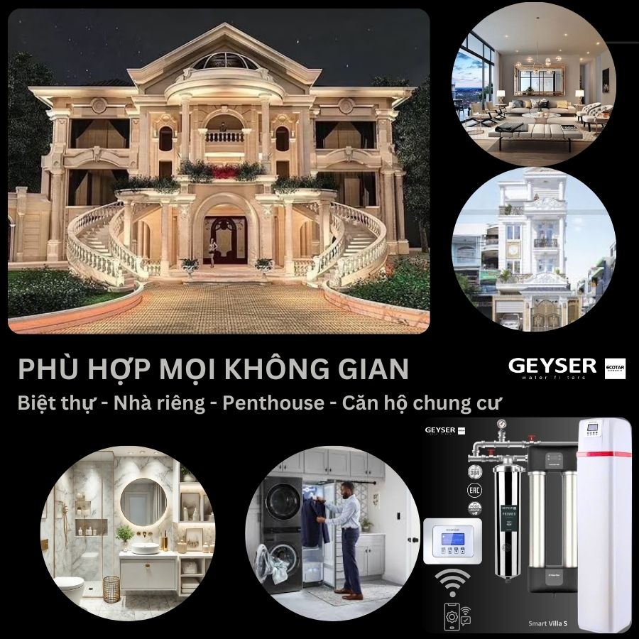 Hệ thống lọc tổng đầu nguồn villa biệt thự tích hợp điều khiển thông minh Geyser Ecotar Lux Smart Villa S 10