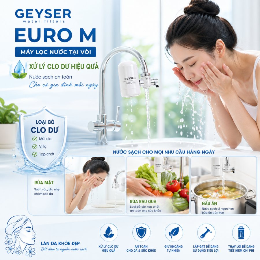 Máy lọc nước tại vòi Geyser Euro M nhỏ gọn đa năng